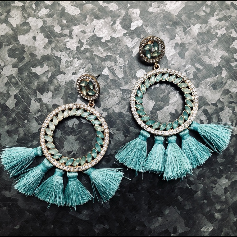 Tassel Rhinestone Hoops - Picture 4 of 5